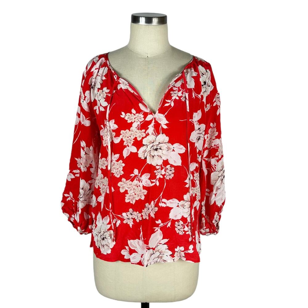 YUMI KIM Red Floral Lightweight French Rose Easy Going Top Women's Small NWT